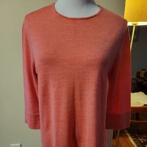 Heather Pink 3/4 Sleeve Merino Wool Sweater